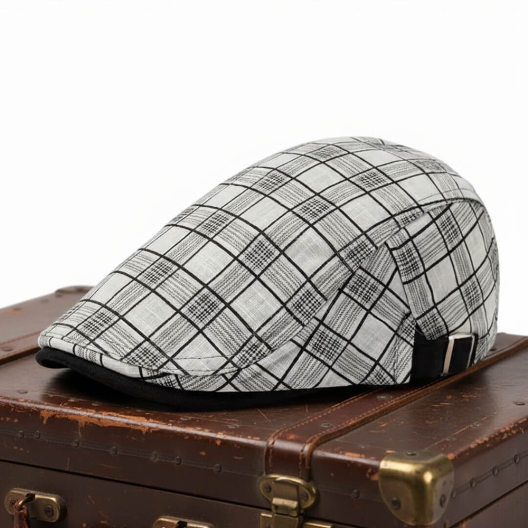 Linen-Cotton Plaid Flat Cap | WELLINGTON